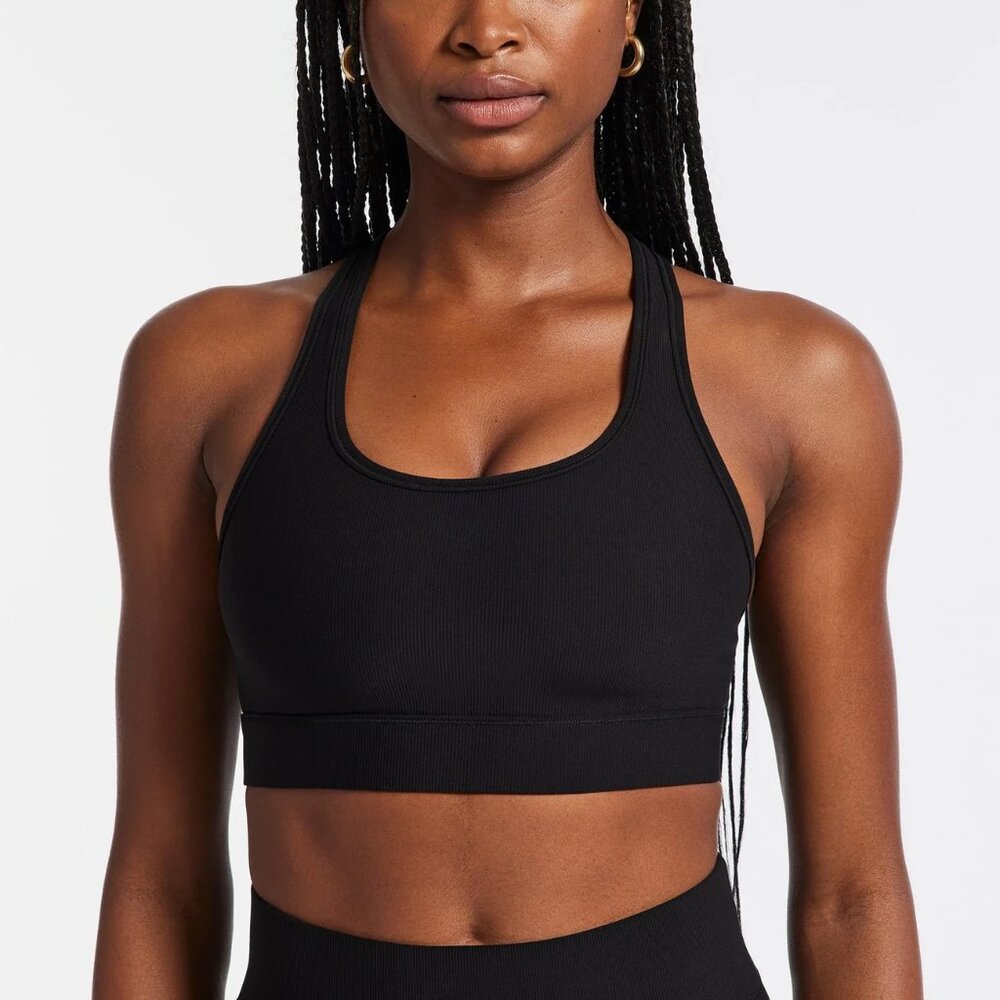 $90 Bandier Center Stage Rib Sports Workout Gym Bra Size Small in Black NWT